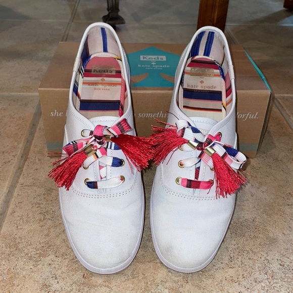 Keds x Kate Spade White Textured Canvas Kick Sneakers - Picture 1 of 3